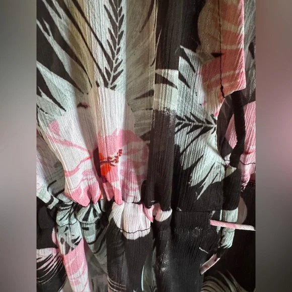 Miken Black and Pink Sheer Open Front cinch tie waist Swim Cover-Up Size XL - Picture 4 of 12